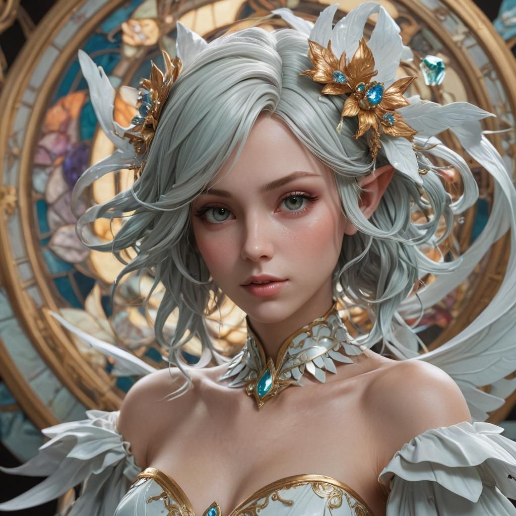 Porcelain Fairy Portrait in Hyperdetailed Style