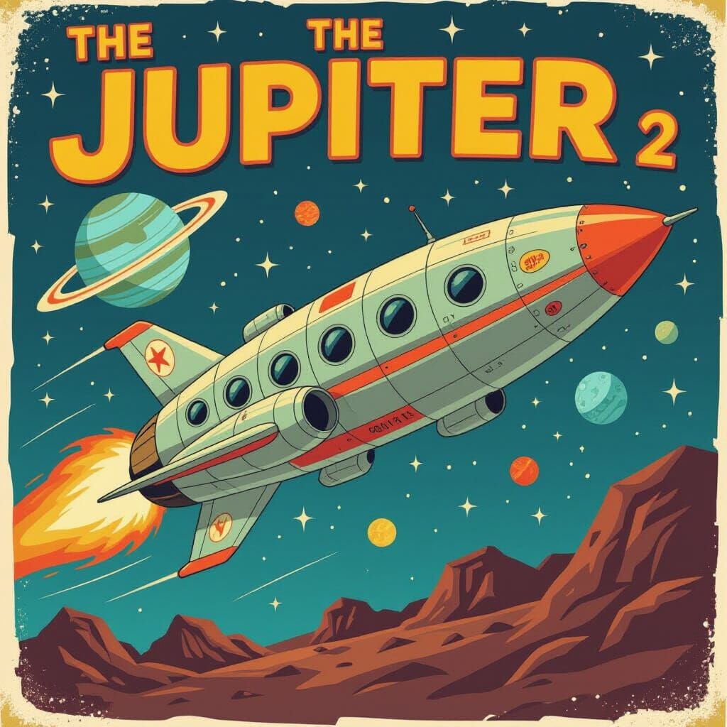 Jupiter 2 Spaceship in Gritty Cartoon Style