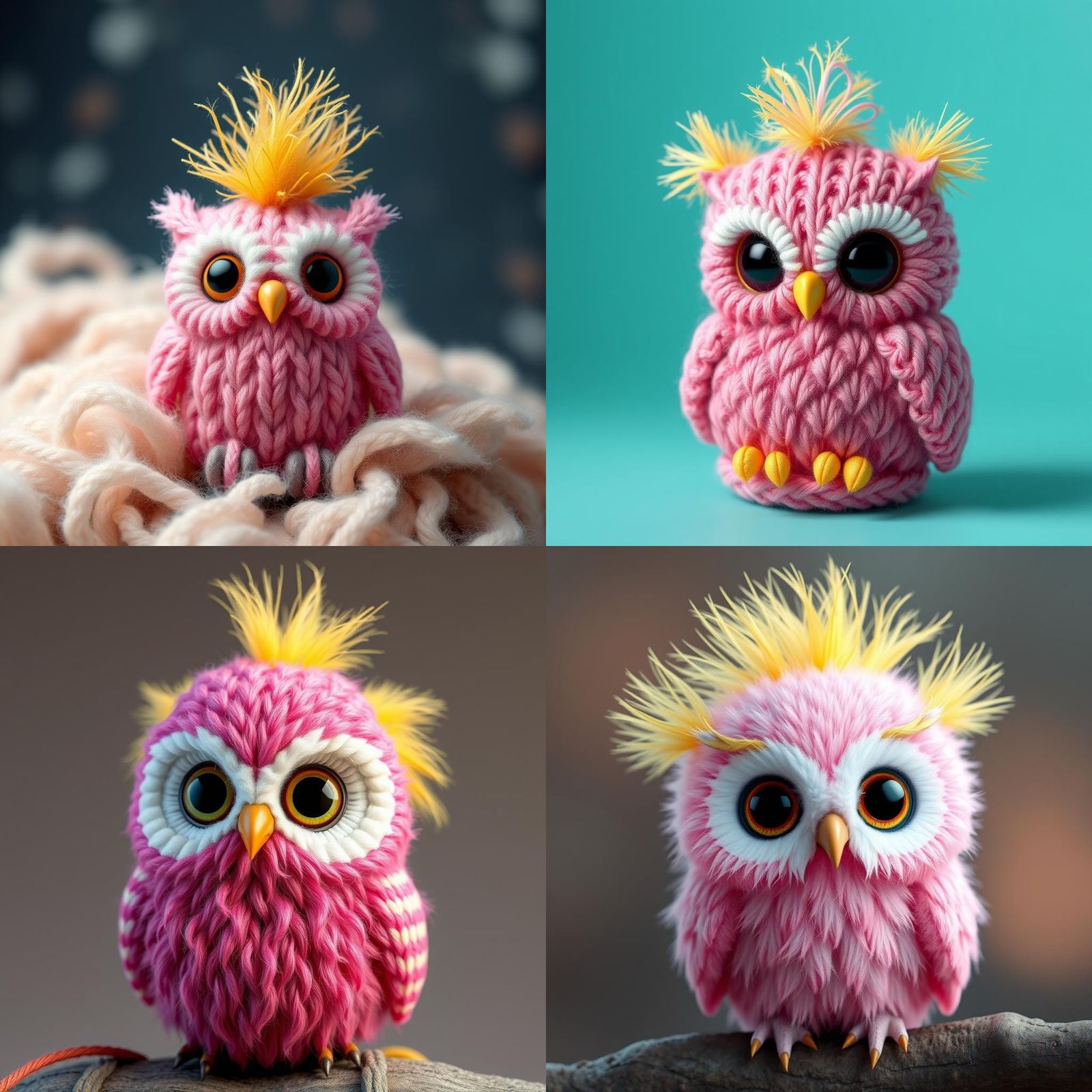 Fluffy Pink Baby Owl in Knitted Yarn Style