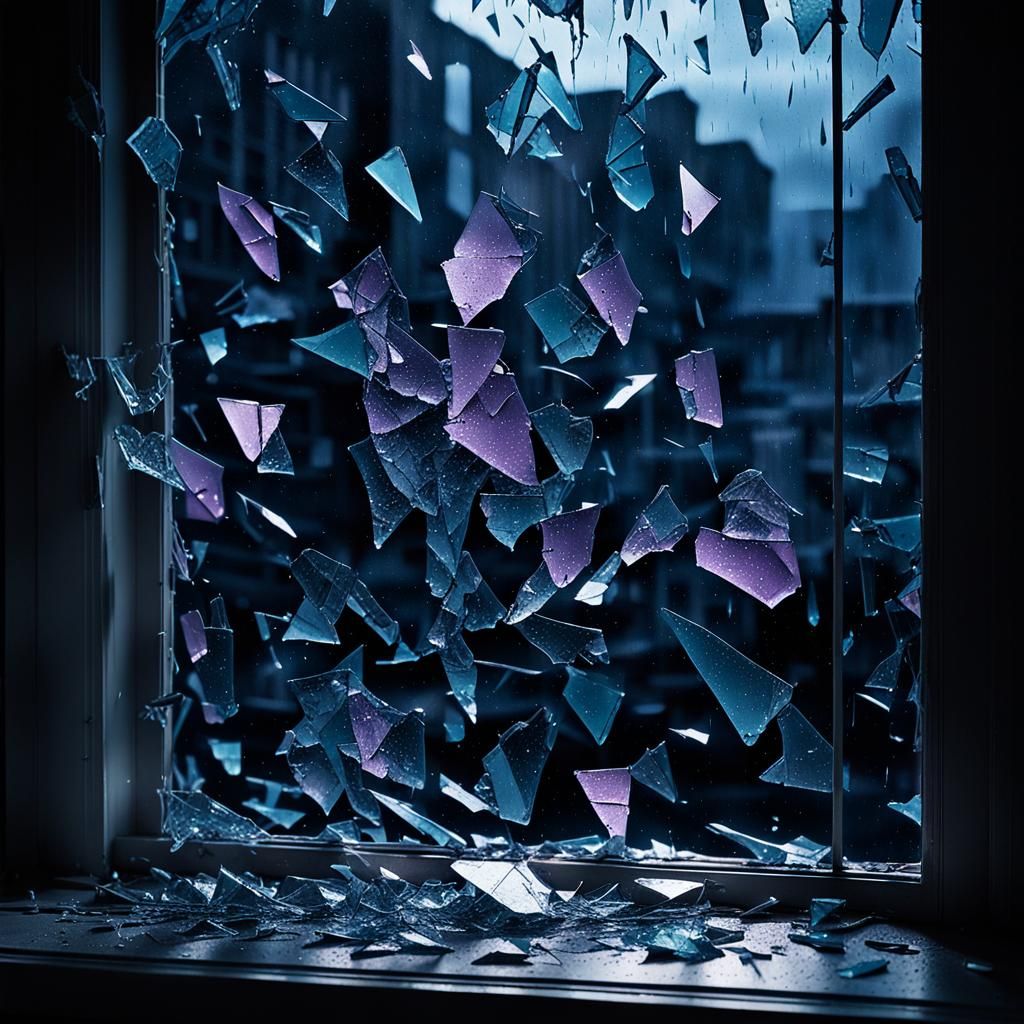 Dramatic Shattered Window in Stylized Realism
