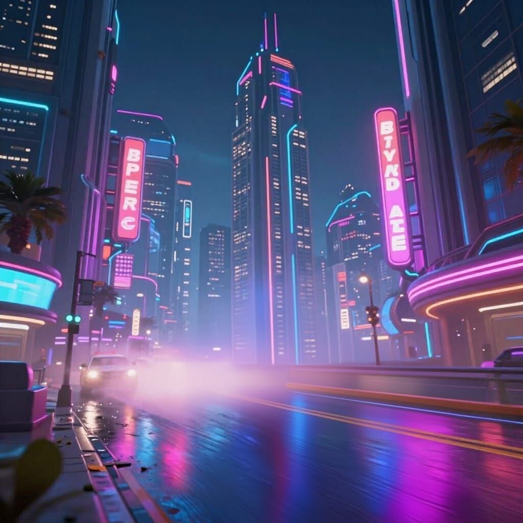 Blade Runner Cityscape with Flying Cars and Neon Signs