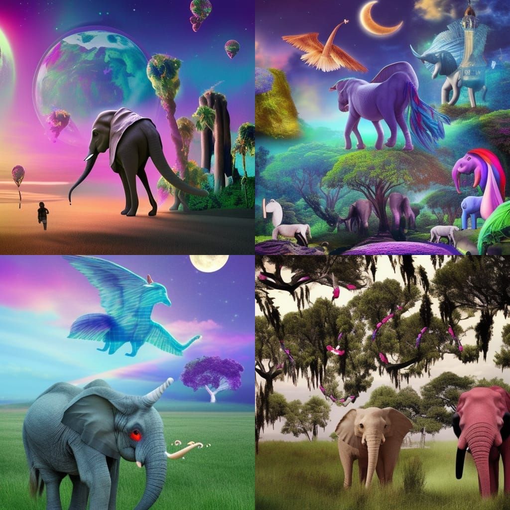 Surreal Landscape with Exotic Animals and Candy Trees