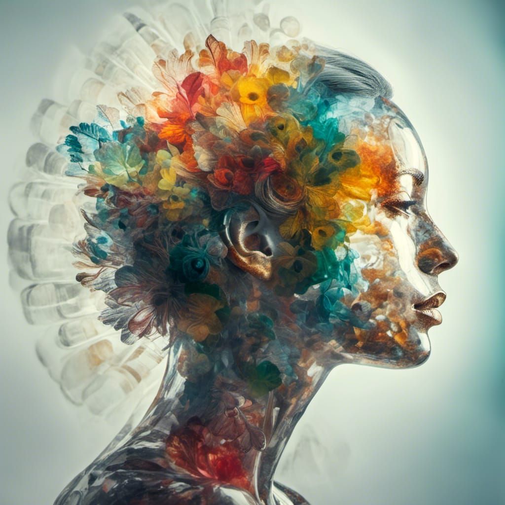 Glass Woman Portrait with Motherhood Visions