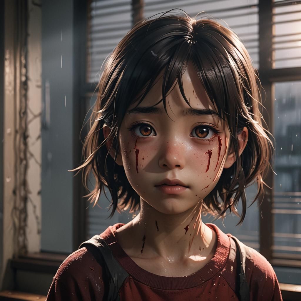 Crying Anime Girl Portrait in Hyper-Realistic 3D