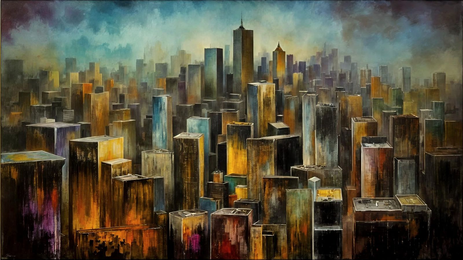 Fog-Draped Cityscape in Vibrant Ethereal Colors