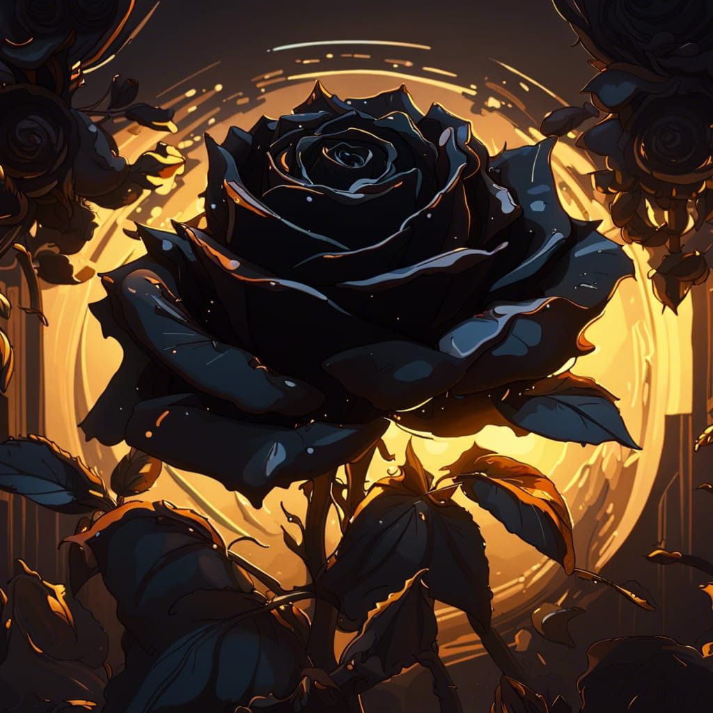 Black Roses with Golden Sun: Hyperdetailed Concept Art
