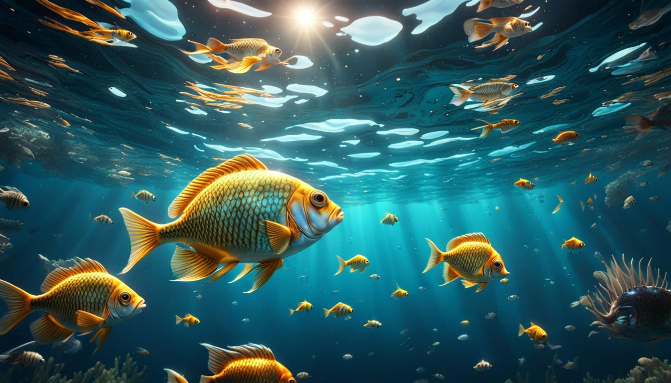 Cartoon Fish Gazing at Surface Reflection in 3D