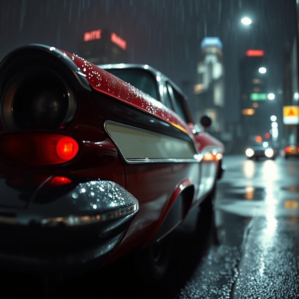 1958 Plymouth Fury in Stormy Night Cityscape
