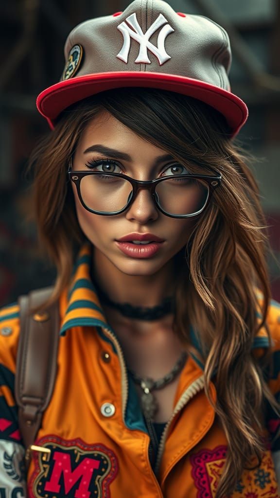Hyperrealistic Portrait of Woman in Eclectic Outfit