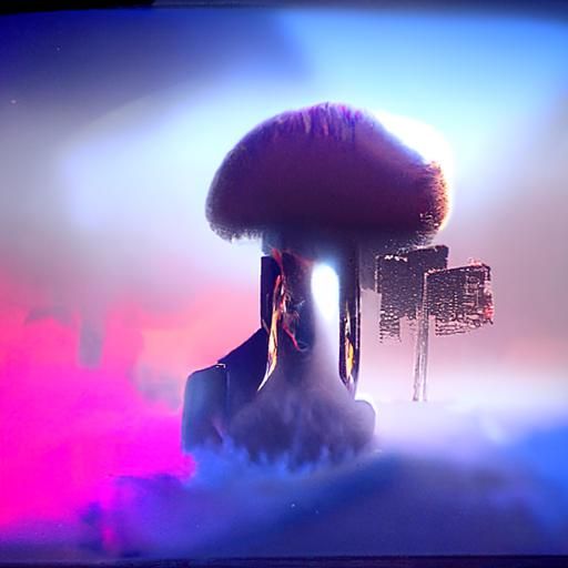 Cyberpunk Mushroom Cloud with Neon Lights