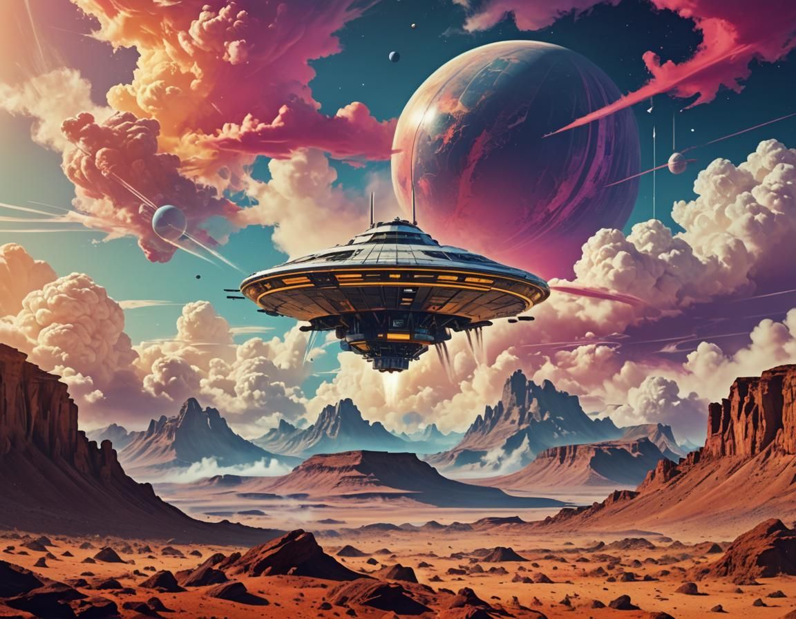 Spaceship Arriving on Exotic Planet: Digital Pop Art