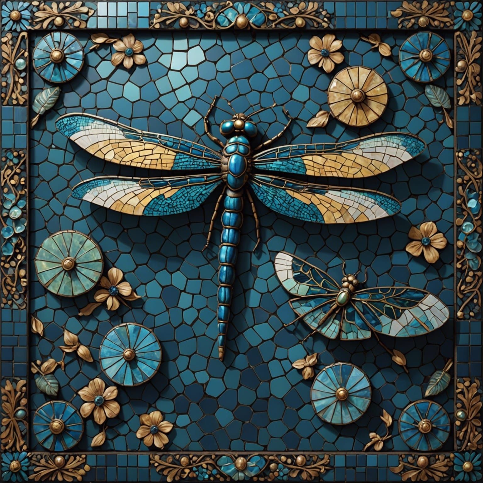 porcealin mosaic of a dragonfly <lora:Tesserae:1.0> <lora:Su...