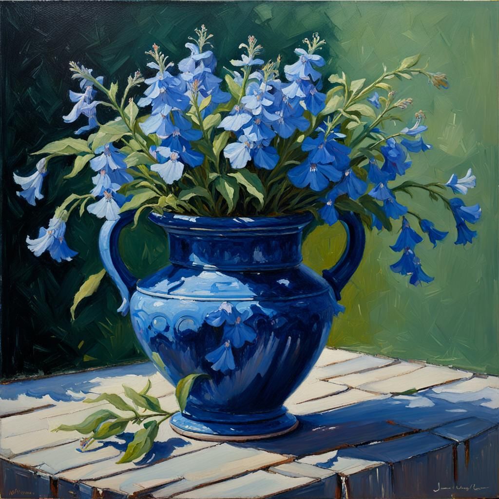 Lobelia Flower in Oil Painting Style