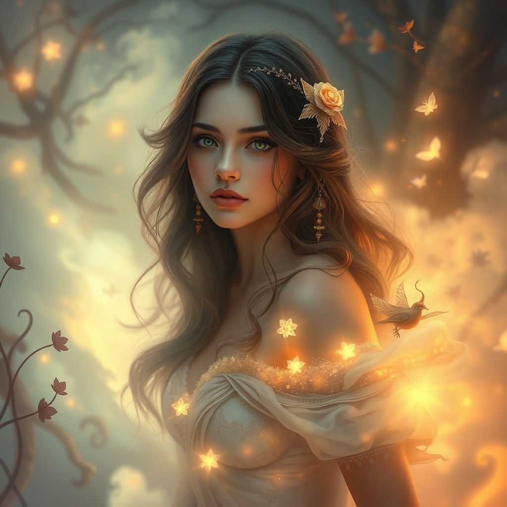 Mystical Woman in Ethereal Fantasy Landscape