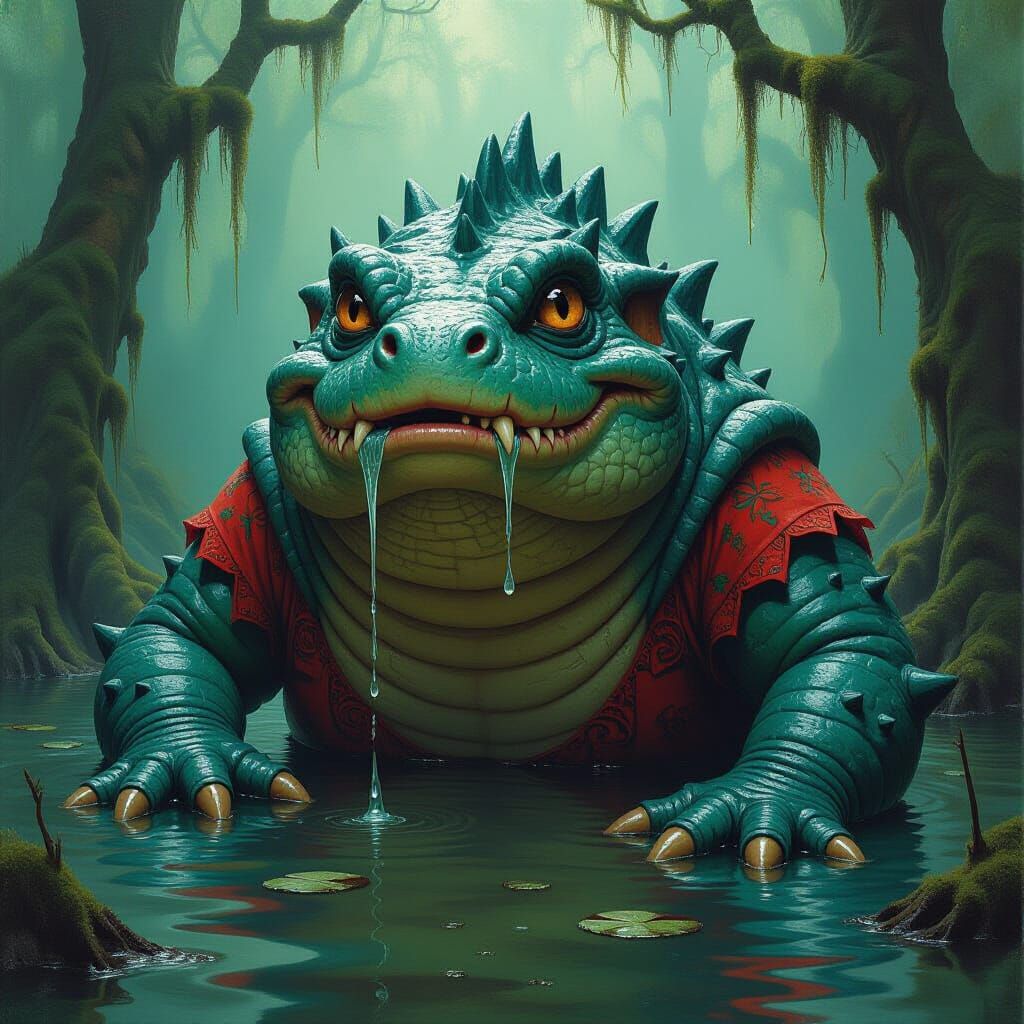 Blue and Green Swamp Monster with Voodoo Queen