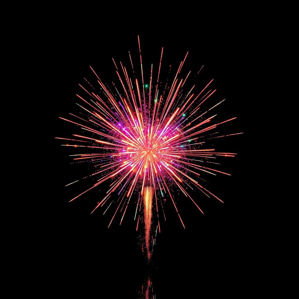 Striking Kaleidoscopic Fireworks Display Against Black Backg...