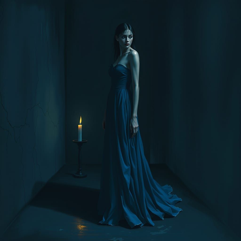 Melancholic Woman in Blue, Inspired by Picasso's Blue Period