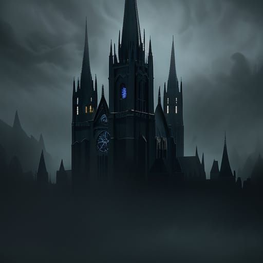 Gothic Cathedral in Mist, a Dark Fantasy Illustration