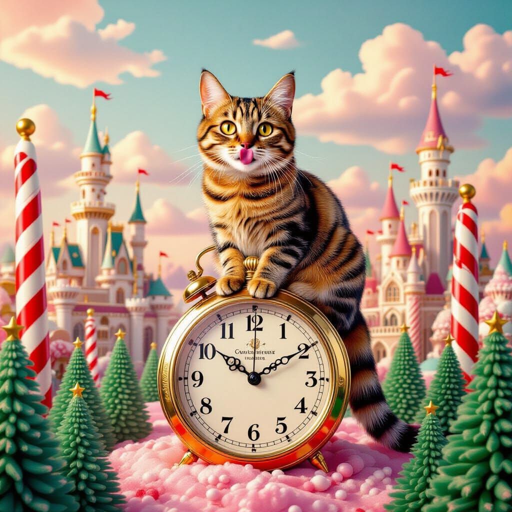 Tabby Cat in Dreamlike Candy Wonderland