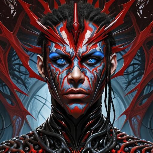 Afrofuturistic Cyborg Face with Fractal Veins