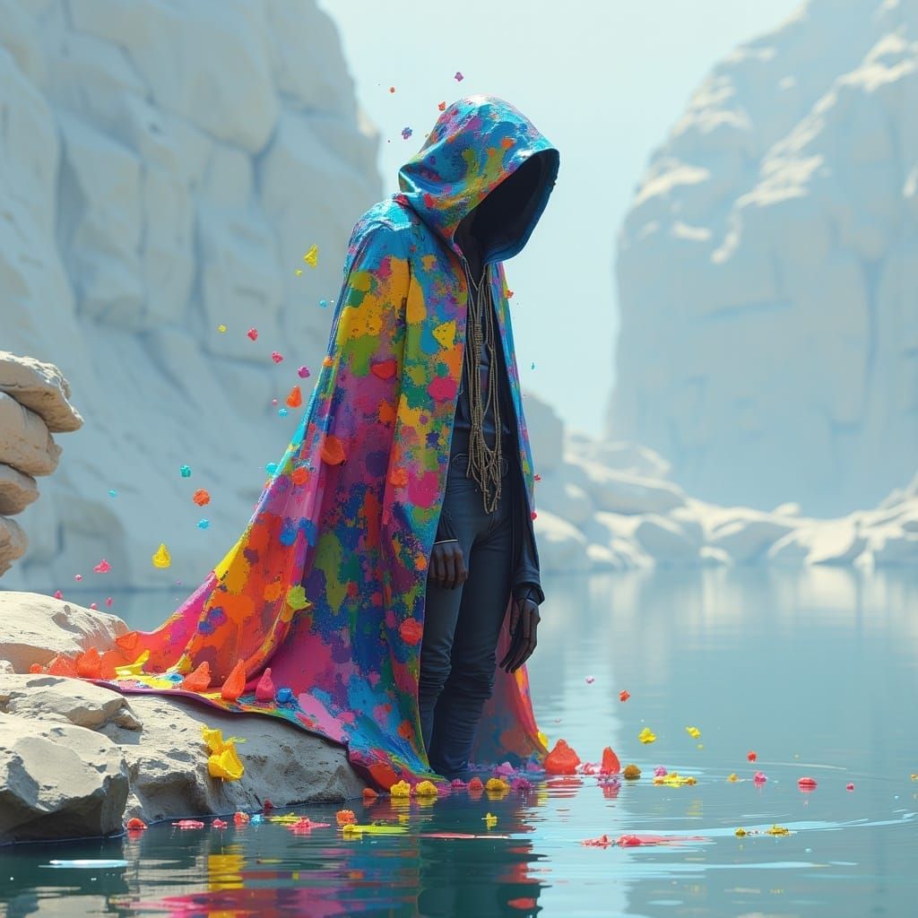 Humanoid Figure with Colorful Cloak Digital Art