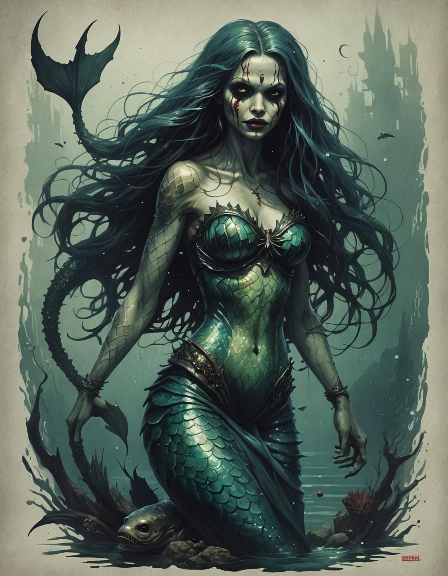 Sinister Horror Mermaid in Dark Fantasy Style