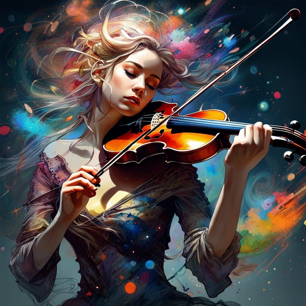 Enchanting Violinist in Fantasycore Art Style