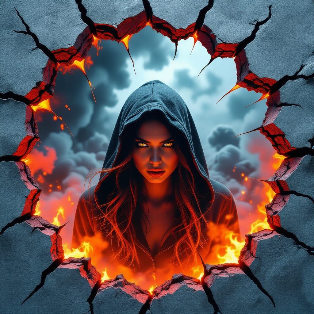 Volcanic Eruption Iris with Magma Splits - Digital Art