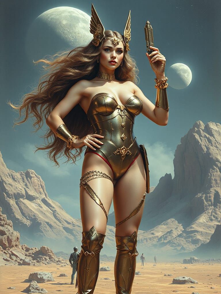 Retro Space Princess in Art Nouveau Style