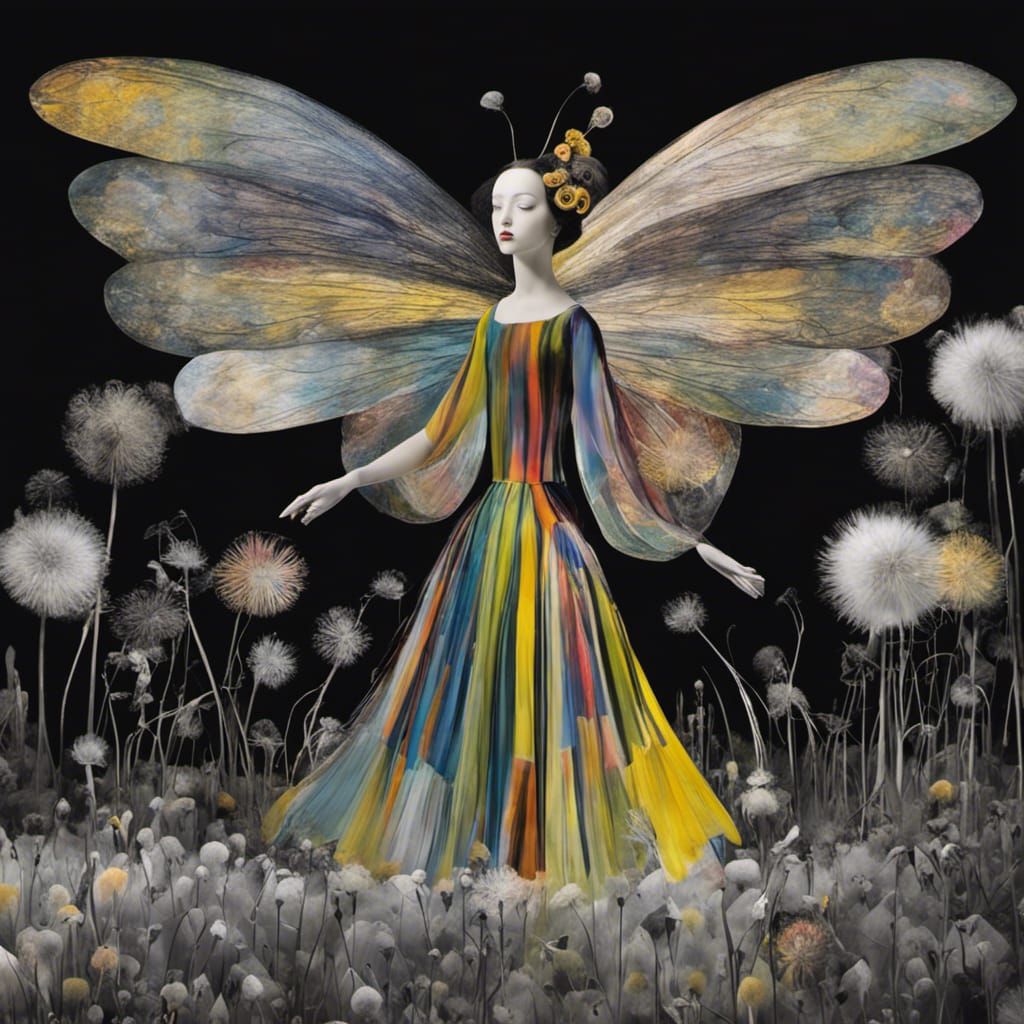 Fairies in Dandelion Dreamscape, Surrealist Composition