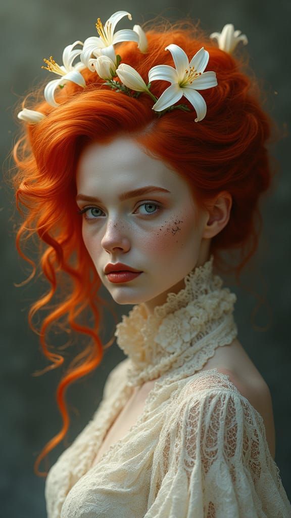 Red-Haired Albino Woman in Painterly Hyperrealism