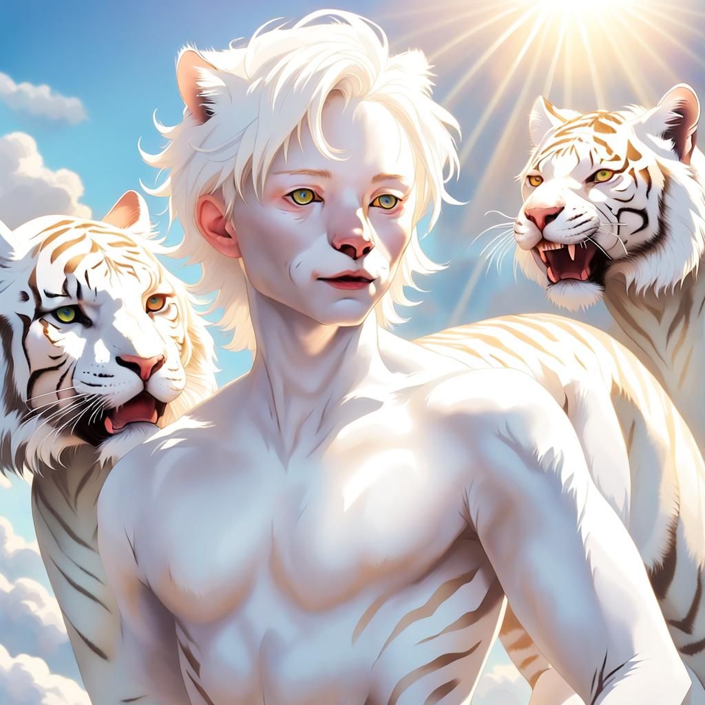 Albino Androgyne with Feline Features and Spirit Guide