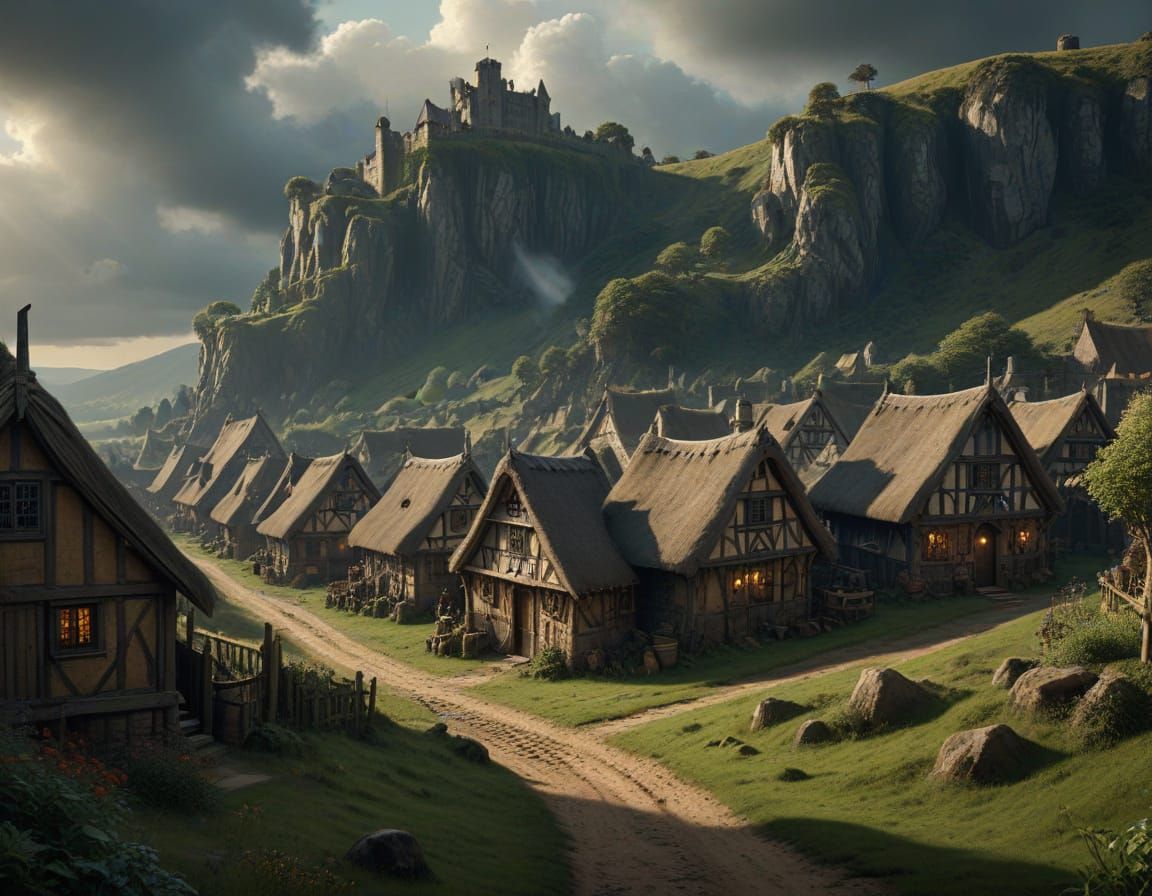 Epic Medieval Village in Detailed Digital Matte Painting