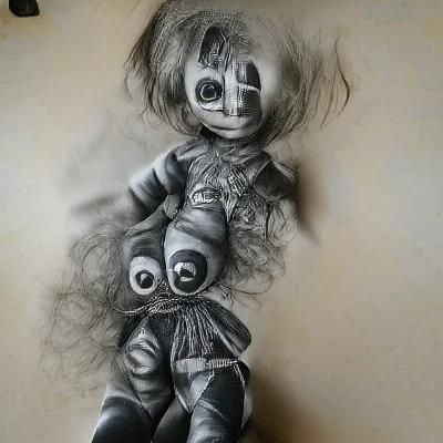 Creepy Doll in 3D Charcoal Style