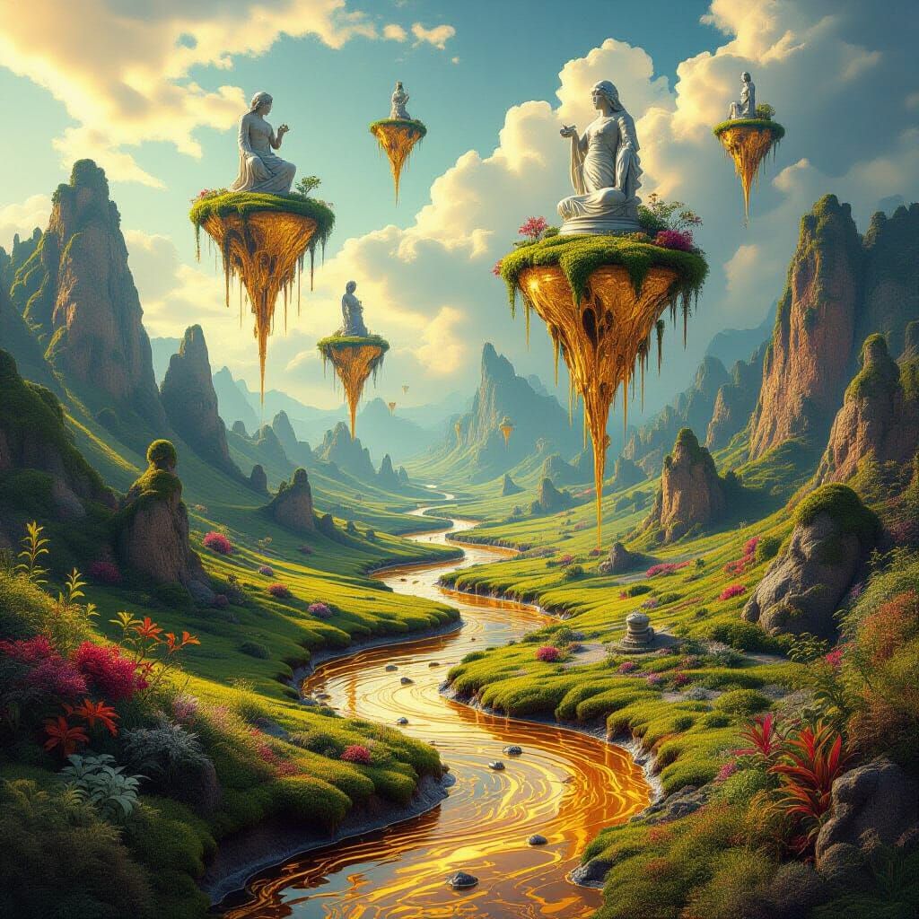 Surreal Landscape with Inverted Gravity and Floating Islands