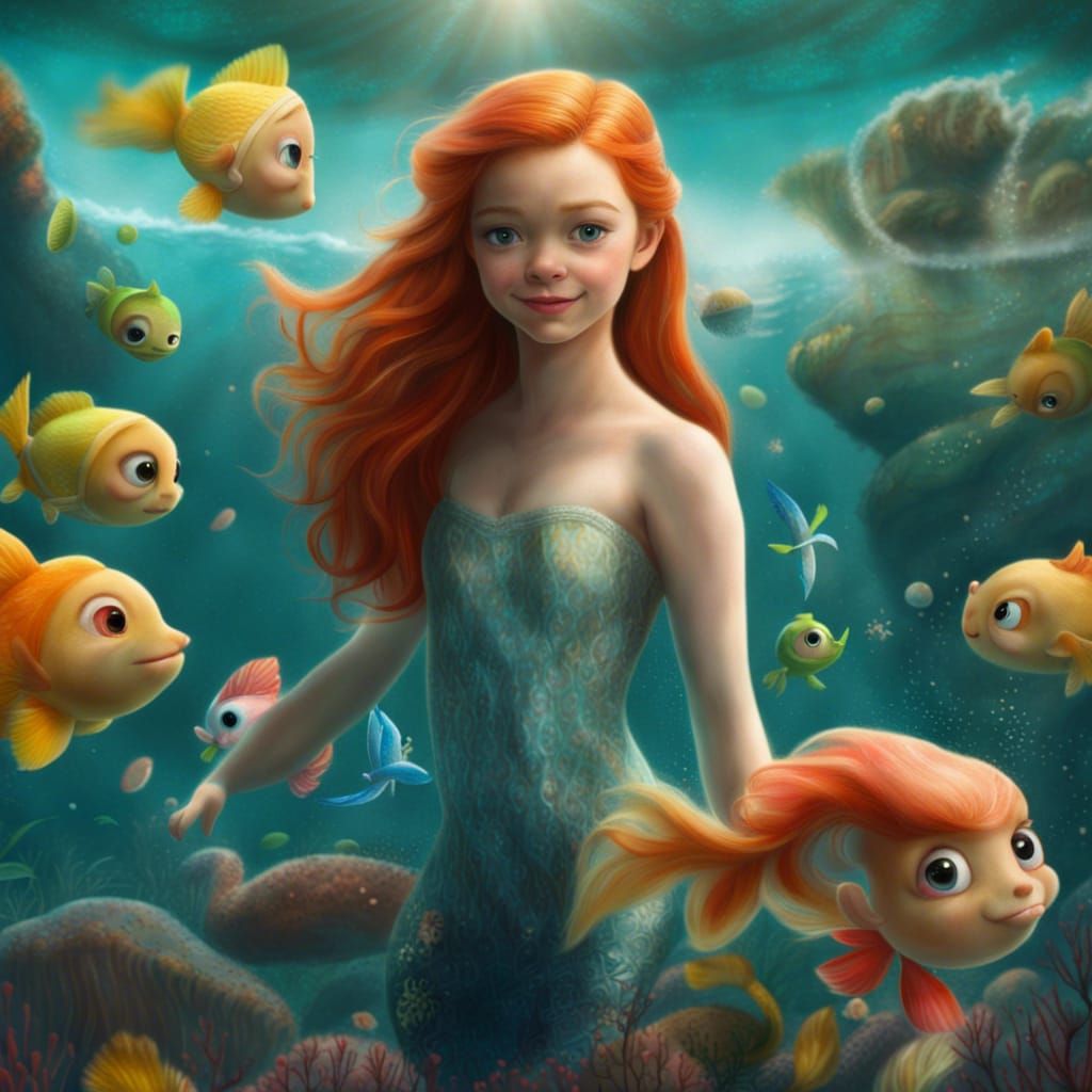 Photorealistic Mermaid Princess in Ocean, Color Photography