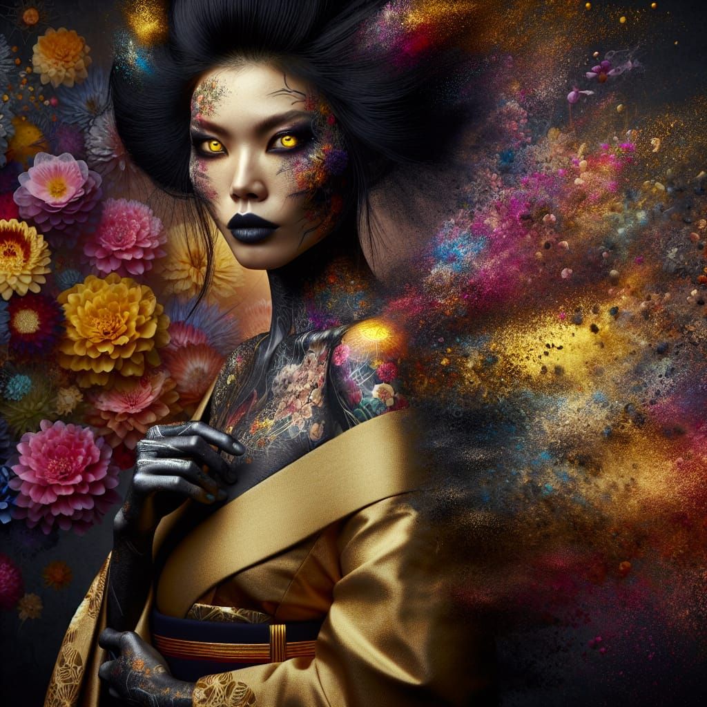 Geisha Warrior Portrait with Dissolving Tattoo