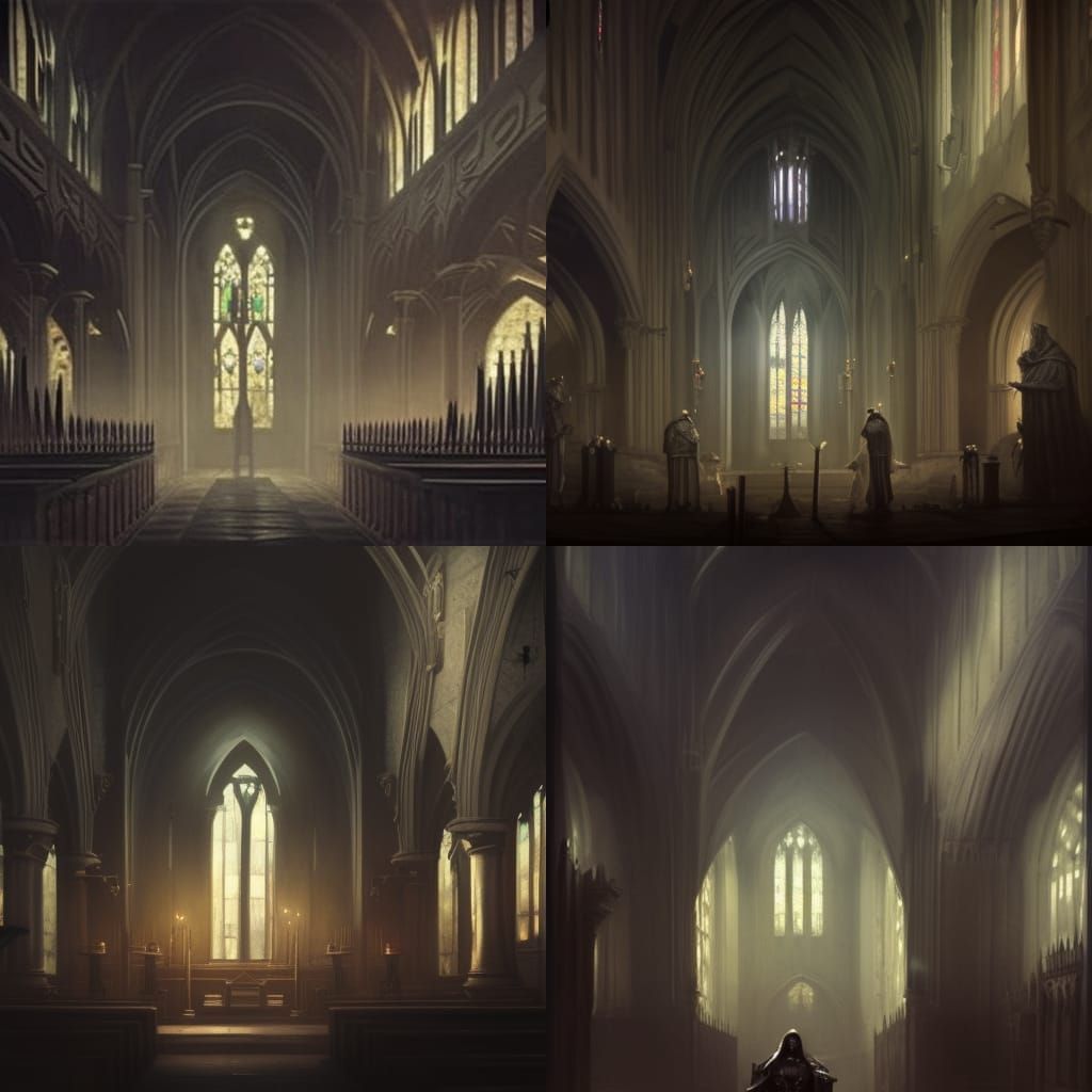 Sinister Black Knight in Dark Academia Church