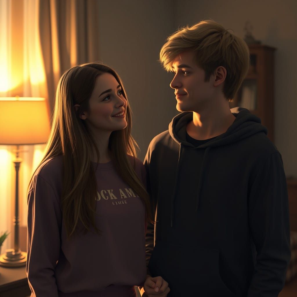 Cozy Moment Between Two Friends in a Warmly Lit Room