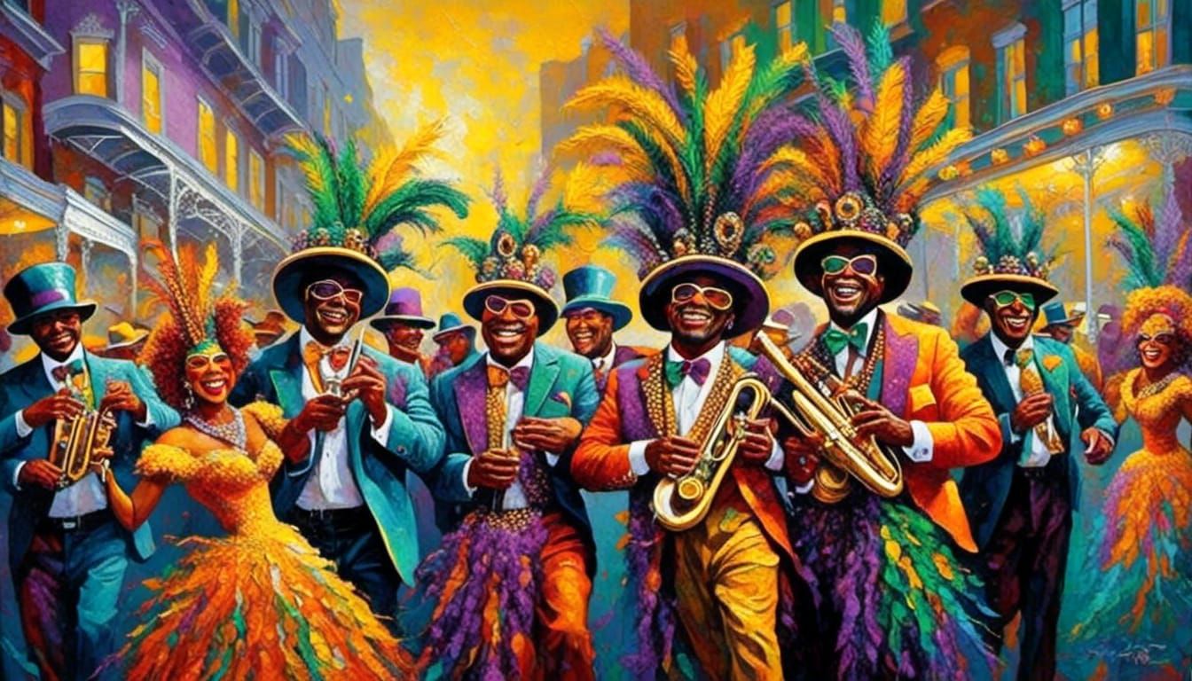 Mardi Gras Zydeco Street Parade in Retro Style