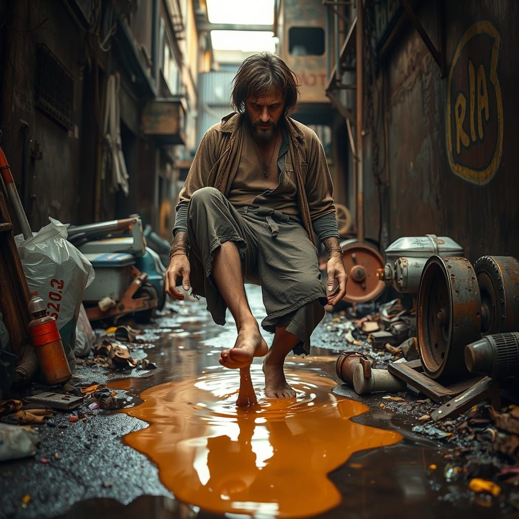 Man Trapped in Sticky Industrial Landscape