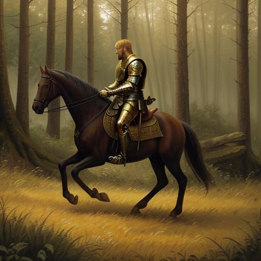 King Arthur Hunting in England Forest as Oil Painting