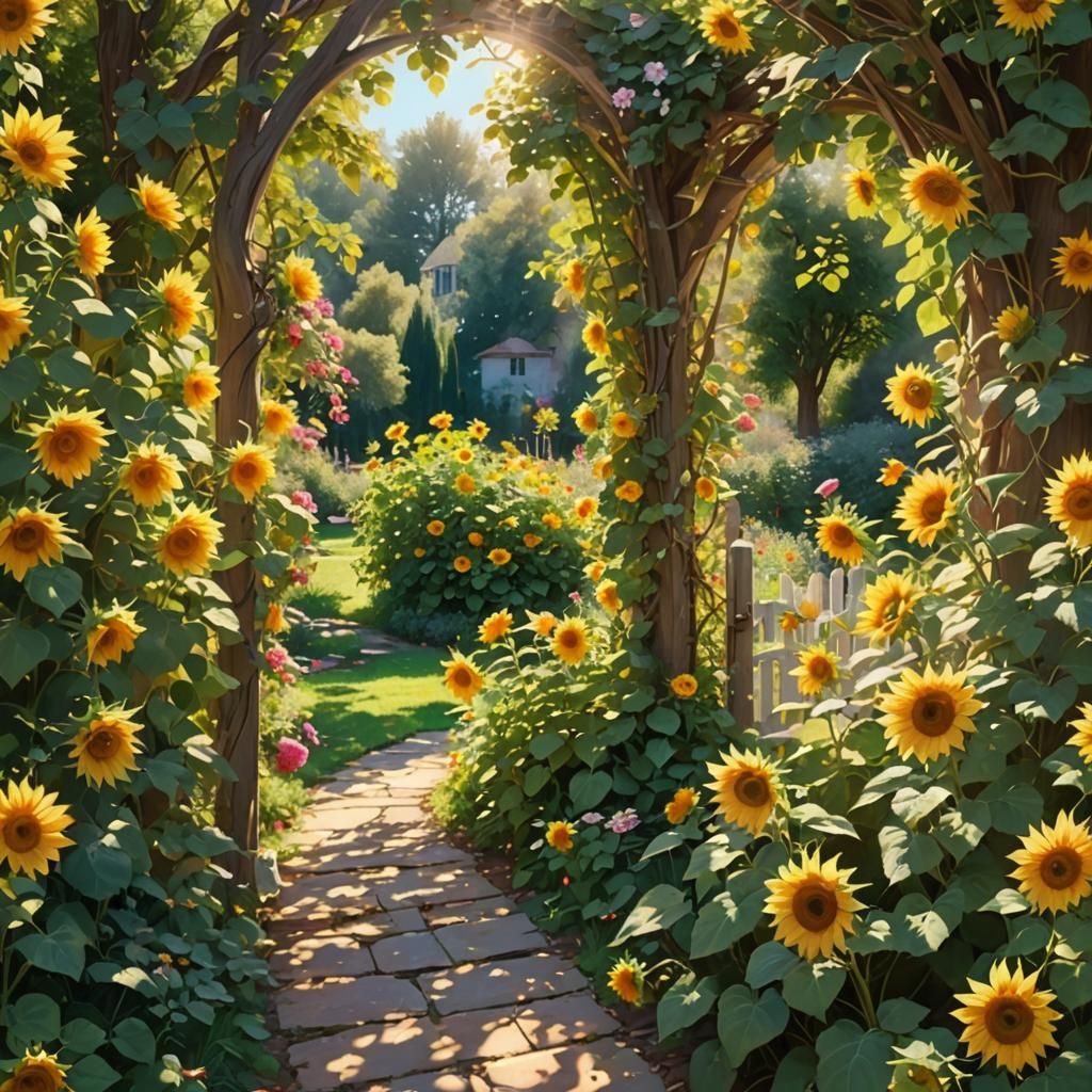 Romantic Garden Scene in Dreamy Pastel Tones