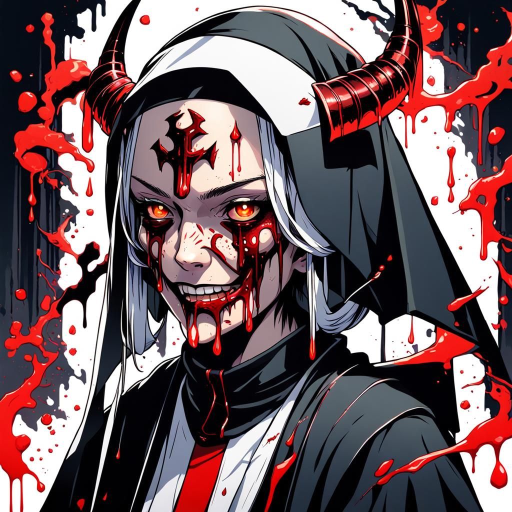 Demonic Nun in Anime Style: Manga Scan Art