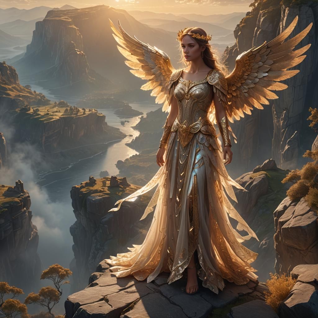 Angel Overlooking Mystical Landscape, Digital Art