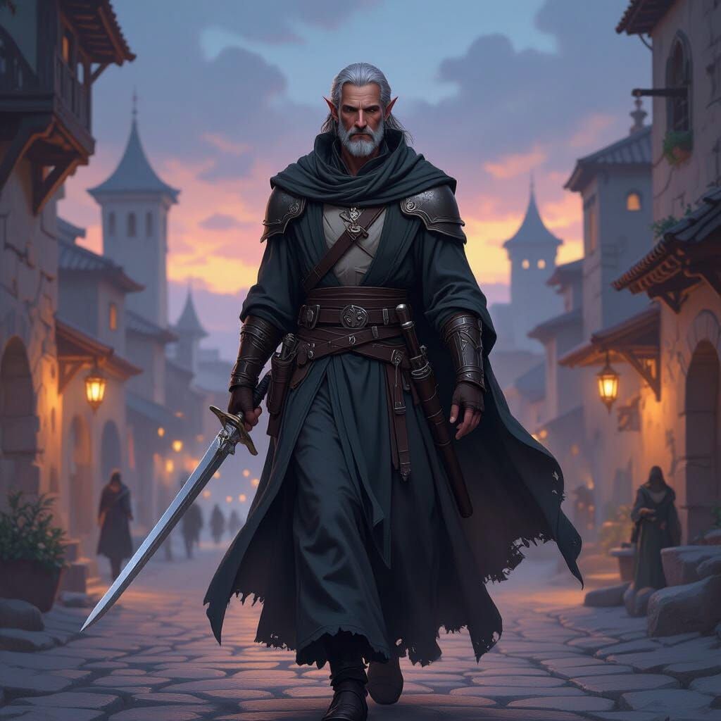 Half-Elf Jedi Warrior in War-Torn Robes