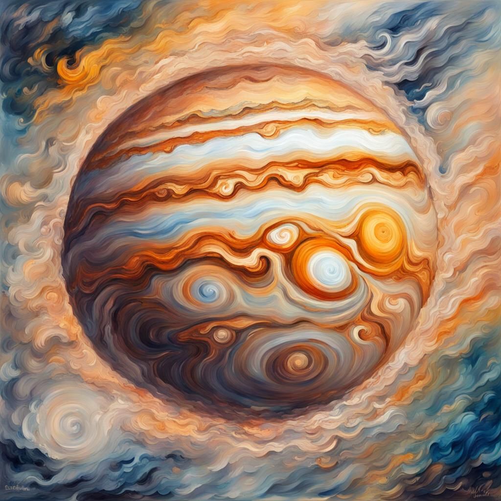 Epic Gouache Painting of Jupiter on Canvas