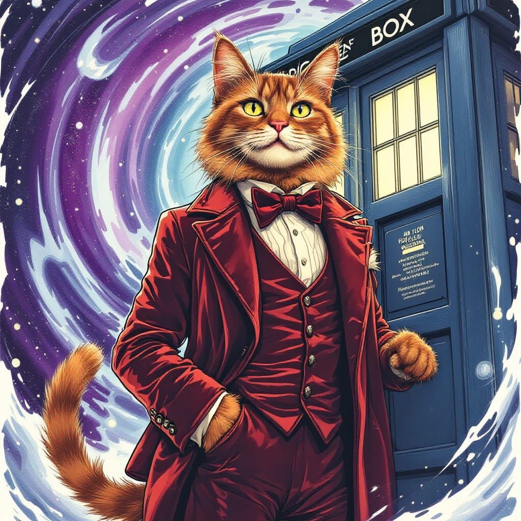 Elegant Red Tabby Cat Embodies Classic British Comic Book St...