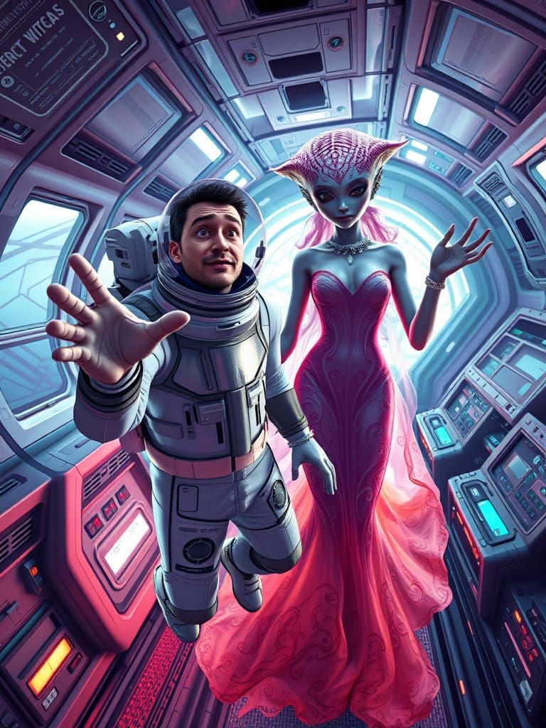 Handsome Astronaut Meets Telepathic Alien in Zero Gravity