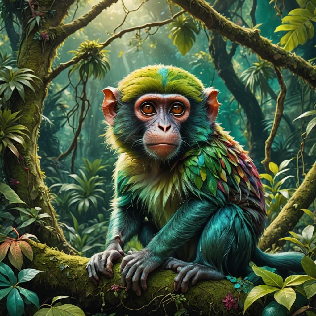 Colorful Jamaican Monkey in Lush Jungle